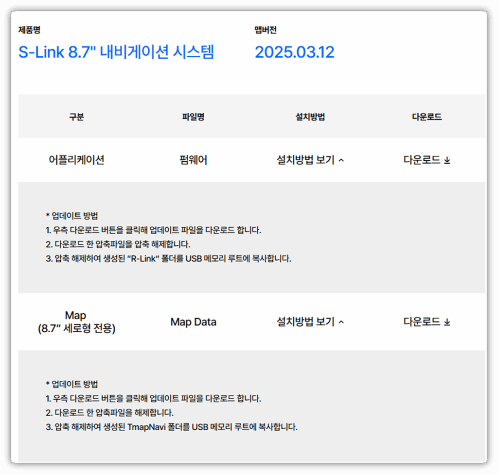 S-Link 8.7 내비게이션 업데이트 방법