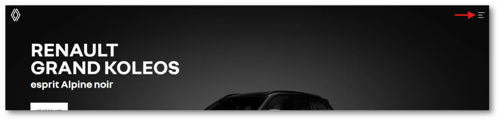 1. 하단링크를 통해 르노삼성 공식 홈페이지로 접속 후 우측 상단 메뉴를 클릭합니다.