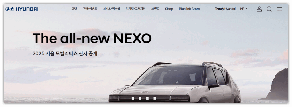 단링크를 통해 현대 자동차 공식홈페이지에 접속