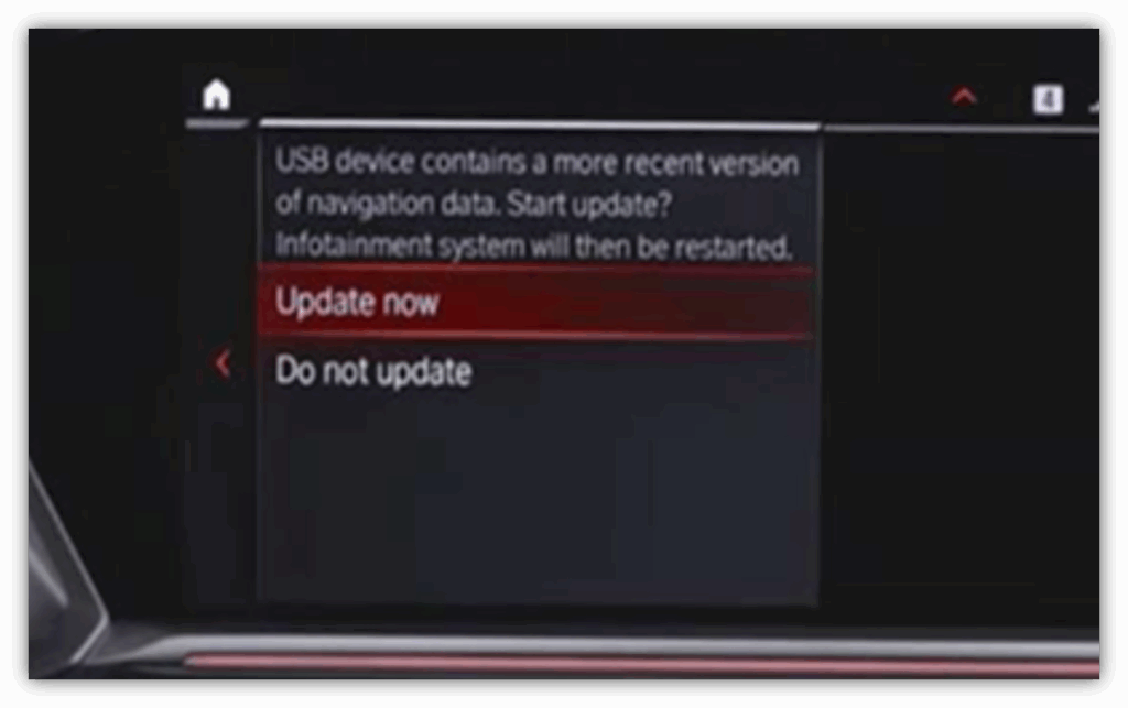 2.  자동으로 내비게이션 업데이트 모드로 자동 전환되면 업데이트 버튼을 선택합니다.