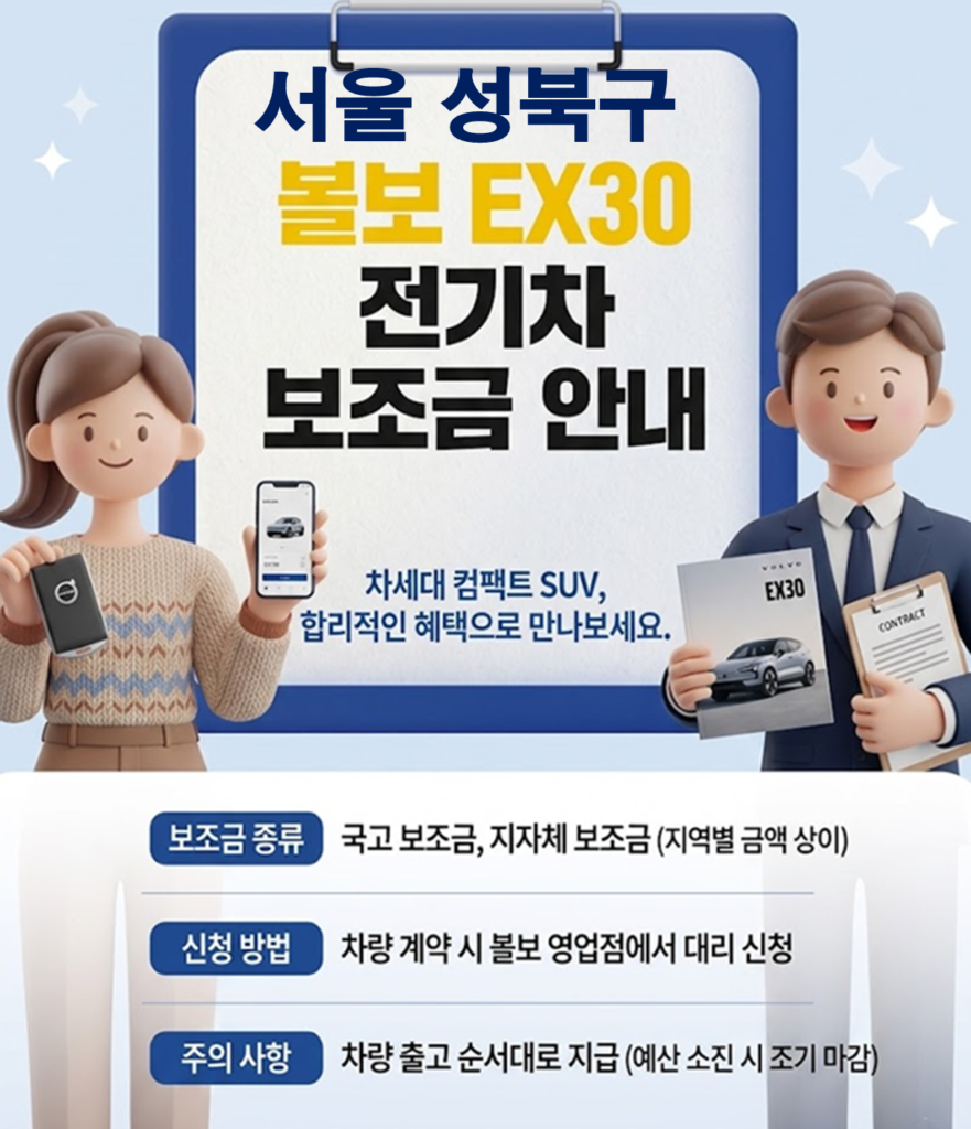 성북구 볼보EX30 보조금 얼마나 지원될까?(실구매가: 3991만원) 성북구 볼보EX30 보조금 얼마나 지원될까?(실구매가: 3991만원)