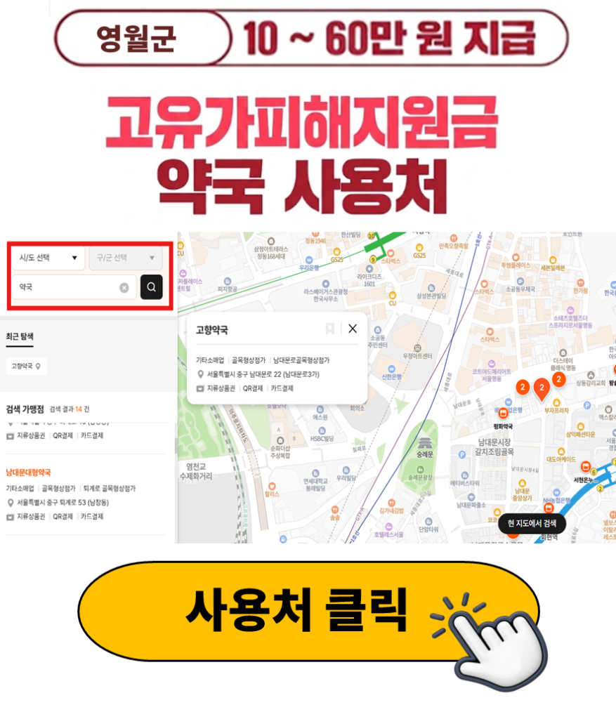 영월군 고유가피해지원금 사용 가능한 약국 정리 영월군 고유가피해지원금 사용 가능한 약국 정리